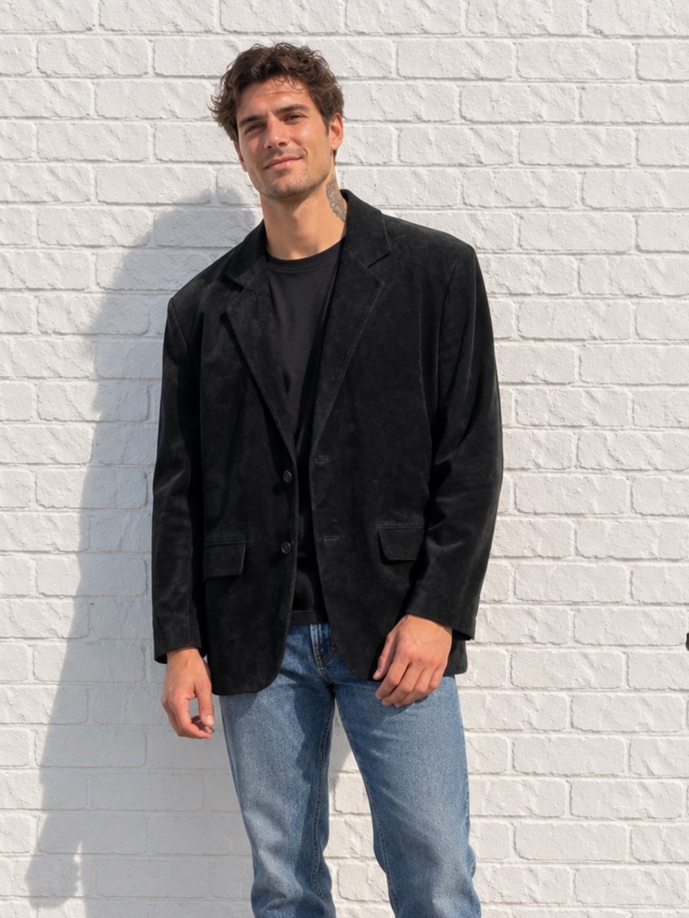 Vintage 90s 1990s Danier Black Suede Leather Blazer Jacket Mens Size Medium Fall